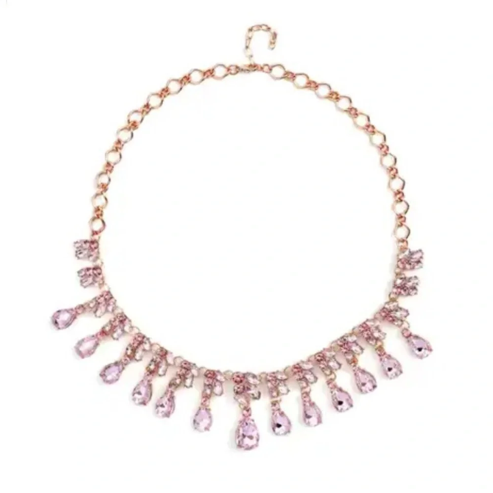 New Necklace and Earrings Austrian Crystal Pink Stones Rose Tone New - Picture 3 of 11